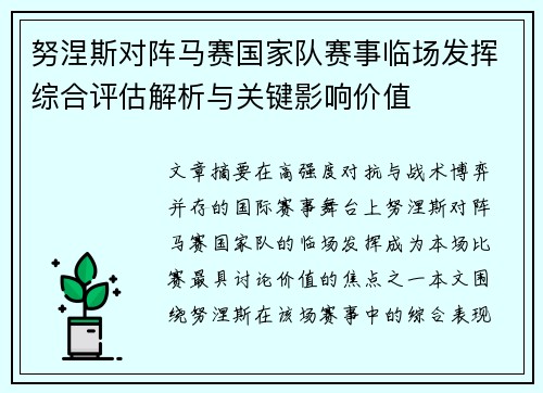 努涅斯对阵马赛国家队赛事临场发挥综合评估解析与关键影响价值